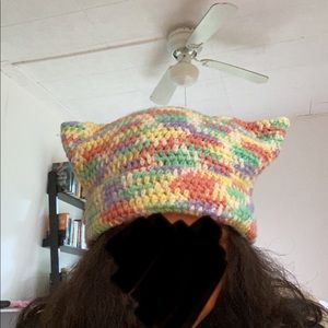 Tie-dye Crochet beanie cat hat